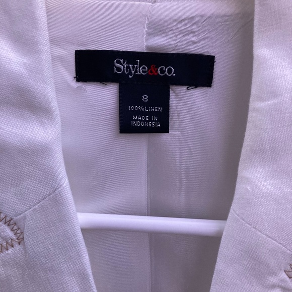 Style & Co White Blazer with Tan Cross Stitch - Picture 3 of 3